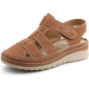 JOMIX Sandali Donna Estivi Comodi con Punta Chiusa e Strappo Scarpe Ortopediche Zeppa Bassa da Anziane Ciabatte Plantare Comfort da Passeggiate Camminata WOX250653 Marrone 38