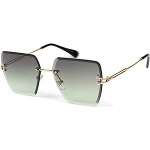 styleBREAKER Occhiali da sole da donna senza montatura con lenti rettangolari colorate, montatura in metallo, taglio a diamante 09020124, colore:Montatura oro/vetro verde gradiente