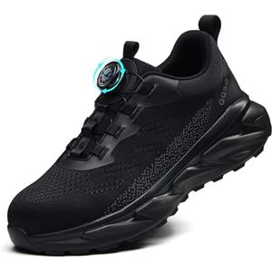 QQSQ Scarpe Antinfortunistiche Uomo Scarpe da Lavoro Donna Leggere Traspiranti Comode Sneakers Antiscivolo Scarpe Sicurezza con Punta in Acciaio Regolazione Rapida dei Lacc Nero, 44 EU