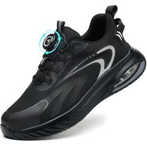 AEKYIWL Scarpe Antinfortunistiche Uomo Donna Scarpe da Lavoro Leggere Traspiranti Comode Scarpe Sicurezza con Lacci Fibbia Girevole Regolazione Rapida Nero, 42 EU