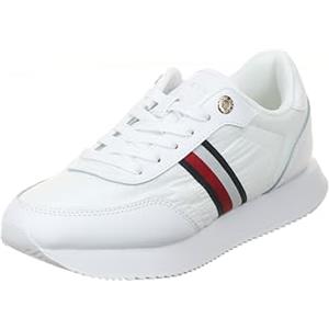 Tommy Hilfiger Donna Sneakers da Runner Essential Runner Global Stripes in Pelle, Bianco (White), 38