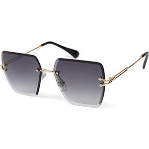 styleBREAKER Occhiali da sole da donna senza montatura con lenti rettangolari colorate, montatura in metallo, taglio a diamante 09020124, colore:Montatura oro/vetro grigio sfumatura
