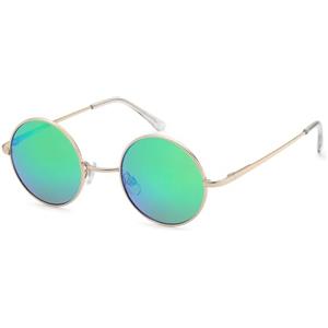 styleBREAKER Occhiali da sole unisex con piccole lenti rotonde e telaio in metallo delicato, design sottile, cerniere a molla 09020065, Montatura Oro/Vetro Verde-Blu munito di specchi