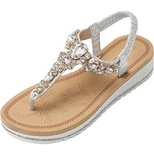JOMIX Sandali Donna Eleganti Estive Comodi Sandali Bassi Gioiello con Tacco Largo SD8113-11 (Argento, 37 EU)