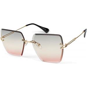 styleBREAKER Occhiali da sole da donna senza montatura con lenti rettangolari colorate, montatura in metallo, taglio a diamante 09020124, colore:Montatura oro/vetro grigio-albicocca gradiente