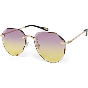 styleBREAKER Occhiali da sole da pilota da donna senza cornice con lenti colorate a forma di diamante, viti a rilievo, occhiali poligonali 09020106, colore:Montatura oro/vetro viola-giallo gradiente