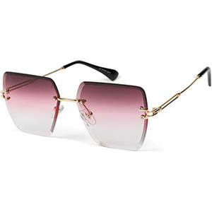 styleBREAKER Occhiali da sole da donna senza montatura con lenti rettangolari colorate, montatura in metallo, taglio a diamante 09020124, colore:Montatura oro/vetro Gradiente rosa