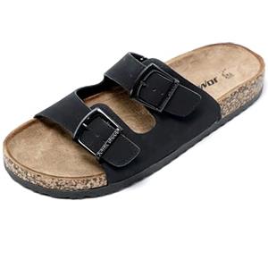 JOMIX Ciabatte Uomo Estive Comode Eleganti Sughero Pantofole Casa Mare Spiaggia Piscina Eco-Pelle Cuoio Doppia Fibbia SU8042-S1 (Nero, 42)