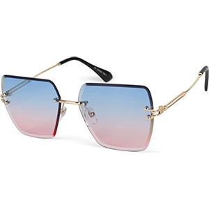 styleBREAKER Occhiali da sole da donna senza montatura con lenti rettangolari colorate, montatura in metallo, taglio a diamante 09020124, colore:Montatura oro/vetro blu-rosato sfumatura