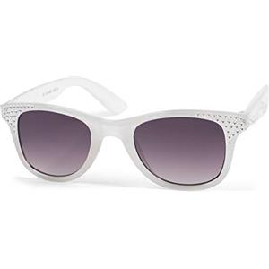 styleBREAKER Occhiali da sole da bambina in stile nerd con pietre strass, montatura in plastica e lenti piatte in policarbonato 09020087, colore:Montatura Bianco/Vetro Grigio Sfumato