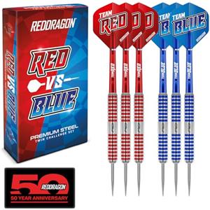 RED DRAGON Team Red v Team Blue - 20g Punta in Acciaio Set di Freccette, con voli e Alberi (steli)