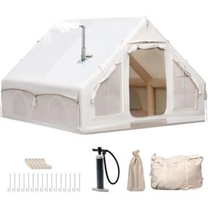 Afitdon Tenda da campeggio gonfiabile con apertura del camino e lucernario, tenda da esterno per 4-8 persone con pompa ad aria, tenda gonfiabile in tessuto Oxford impermeabile per 4 stagioni, montaggio rapido
