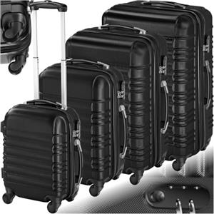 tectake® Set Valigie Trolley Rigide, 4 Valigie con Scocca in Plastica ABS, Rotelle Girevoli a 360°, Maniglia Telescopica in Alluminio, Serratura di Sicurezza a Combinazione - Nero