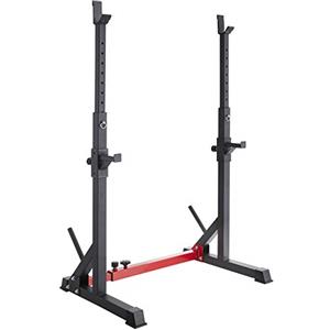 tectake® Squat Rack, Regolabile in Altezza e Larghezza, Supporti Bilanciere Superiori e Laterali con Gomma, In Acciaio, Supporti per Dischi, Cappucci Antigraffio, Home Gym, Sollevamento Pesi