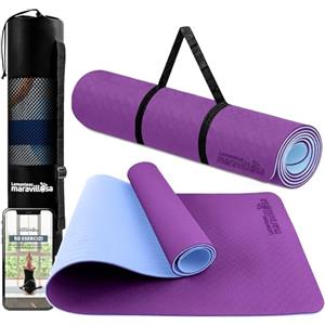 LA MENTE ES MARAVILLOSA - Tappetino da Yoga, Pilates, Ginnastica, Antiscivolo in TPE Ecologico con Tracolla e Borsa per il Trasporto, Palestra in Casa 183x61x0,6 cm (Viola/Blu senza Disegno)