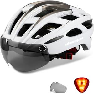 Shinmax Casco Bici con Luce LED,Certificato CE, con Visiera Magnetica Staccabile Shield Casco da Bici Leggero Integralmente Casco da Bicicletta Adulto Uomo Donna Skateboard Sci Snowboard NR-096