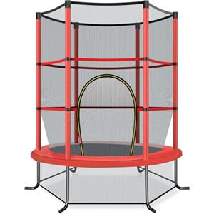 LIFEZEAL Trampolino Elastico per Bambini, per Interno, Esterno, Giardino, con Rete di Sicurezza, Tappeto Protettivo, Telaio in Acciaio, Salta, Jump, Regalo, Max 135kg (rosso, Ø165x191cm)