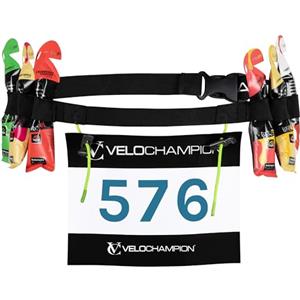 VeloChampion Marsupio da Corsa Leggero per Uomo e Donna. 6 Passanti per Gel Energetico. Portanumero di Gara Elastico - Non Servono Spille - 2 o 3 Fermi a Pressione (1, 2 Fermi)