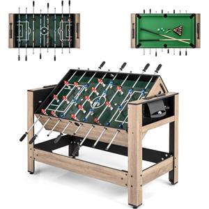 COSTWAY 2 in 1 Calcio Balilla Ribaltabile, 49" Tavolo da Biliardo con stecche da biliardo, Palline Triangolo Spazzola e Gessetti, Tavolo Arcade Flip per Sala Giochi Casa Famiglia e Feste