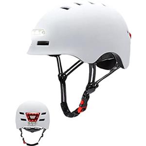 MAGIC SELECT Casco Bici o Scooter con Spia Rossa + Luce LED Frontale Bianca. Casco Ciclismo, Bicicletta, Skate. Casco Monopattino con Fodera Rimovibile, Guscio PC + EPS, 14 Prese d'aria e Cavo di Ricarica USB.