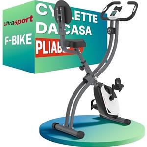 Ultrasport Trainer da Casa F-Bike 200B Bici da Fitness con Sensori delle Pulsazioni con Schienale Ripiegabile, Unisex - Adulto, F-Bike 200B con Schienale, Argento / Nero, Taglia Unica