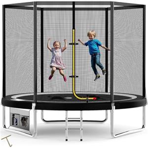 Devoko Trampolino Elastico per Adulti e Bambini, Tappeto Elastico da Giardino Ø 183/228/305/366/427 cm | Set Completo con Rete di Sicurezza, Scaletta, Copertura, Rete per Scarpe,150 kg(Nero)
