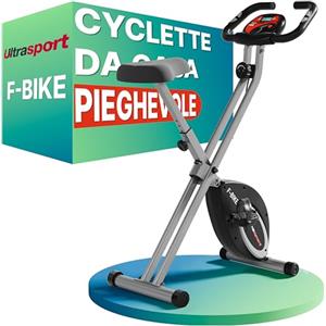 Ultrasport F-Bike, Bicicletta Trainer, Fitness Bicicletta LCD Computer allenamento, Cyclette pieghevole, Max. Peso 100kg, misurazione pulsazioni, 8 livelli resistenza, ruota rifinitura, Nero/Argento