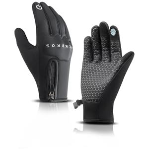 ROCKBROS Guanti da Ciclismo Invernali Termici, Guanti Bici con Touchscreen, Antiscivolo e Ammortizzanti, Antivento e Caldo, Adatto per Moto MTB Corsa Uomo Donna, Nero, M