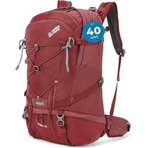 Terra Peak® Zaino da Trekking 40 litri uomo donna rosso FLEX 40 GRANDE - Zaino da escursionismo, viaggio sportivo e montagna da esterno ergonomico e impermeabile per Hiking e escursioni, traspirante