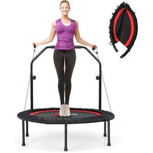COSTWAY Mini Trampolino Pieghevole 101cm, Trampolino Fitness per Adulti e Bambini,con Maniglia Altezza Regolabile, Capacità di Carico 150 kg (Rosso)