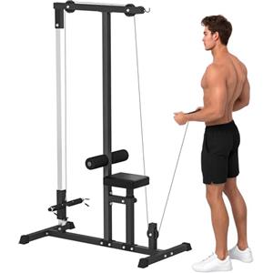 HOMCOM Stazione Fitness Pull Down, Power Tower Multifunzione per Palestra in Casa con Panca Regolabile a 3 Livelli, in Acciaio per Home Gym Casa, 107x120x190cm, Nero