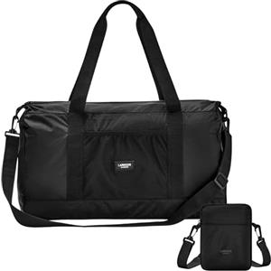Larkson Borsa da Viaggio Pieghevole Uomo & Donna Nero - Magnus - Packable Weekender 40L - Borsone da Viaggio con Cinghia per Trolley - Pieghevole in Piccola Borsa a Tracolla - Ultraleggera