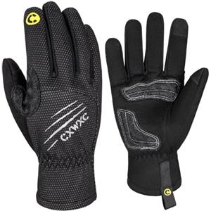 CXWXC Guanti da ciclismo da uomo, antivento, touchscreen, impermeabili, invernali, in pile termico, antiscivolo, per corsa, escursioni, guida (Negro, L)