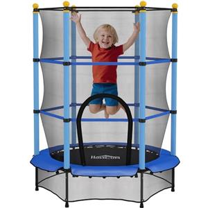 HOMCOM Trampolino Elastico per Bambini con Rete di Sicurezza e Pali Imbottiti, Tappeto Elastico Bambini in Acciaio per Interno ed Esterno, Età 3-10 Anni, Ø140 x 190 cm, Blu e Nero