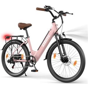 ESKUTE C100 Plus Bici Elettrica, 26 Pollici Bicicletta Elettrica, Motore 250W, Batteria Rimovibile 36V 13Ah, Velocità Massima di 25 km/h, 7 Velocità, Display LCD, E-bike per Adulti, Rosa