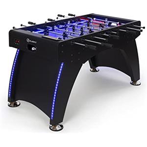 KLAR FIT Arrowhead - Calcio Balilla, Biliardino Professionale, Campo con Illuminazione LED, Segnapunti Automatico, Struttura Solida, Campo di Gioco: 117x68 cm, Aste Cave di Acciaio Inox, Nero Lucido