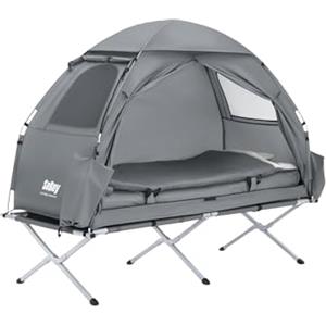 SoBuy Tenda Campeggio Lettino da campeggio pieghevole Brandina da esterno Tenda antipioggia portatile Starry Sky con tasche porta scarpe Tenda 3 in 1 per 1 persona Grigio 193x86x160 cm OGS32-HG