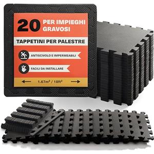 MATANA - 20 Tappetini Puzzle di Palestra per Pavimento (30x30 cm Ogni Tappeto) - Morbido e Fermo con Eva Schiuma - Dimensione 1.8 m2 (19.3 sq ft)