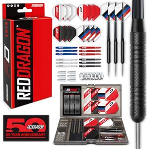 RED DRAGON Darts- Set di Freccette Ultimate da 50 Pezzi con 4 astine, 4 voli più Accessori