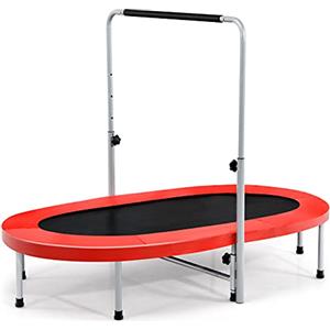 COSTWAY Tappetino Elastico da Interno ed Esterno, Trampolino Elastico Pieghevole per Adulti e Bambini con Maniglia Regolabile, Molle e Cuscinetto di Sicurezza, Trampolino Ovale per 2 Persone (Rosso)
