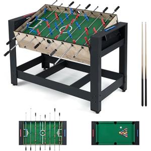 HOMASIS 2 in 1 Tavolo da Gioco Multifunzione, Calcio Balilla Professionale con 2 Palline e Segnapunti, Tavolo da Biliardo con 2 Stecche e Triangolo da Casa, Bar, 122 x 60,5 x 81,5 cm