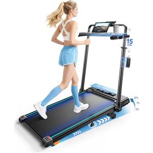 RUNIMON Tapis Roulant Elettrico Piehevole, 6 IN 1 Tapis Roulant Salvaspazio 1-12km/h con Inclinazione 12%, 3,0 HP, Maniglia Telescopica da 15 cm e Cintura Luminosa RGB, Carico Massimo 150 kg