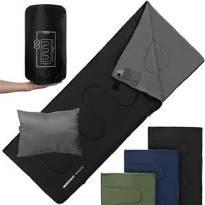 Montaray Sacco a pelo 3 - 4 stagioni, sacco a pelo esterno per campeggio con cuscino, sacco nanna morbido e caldo, con e senza cappuccio, sacco a pelo per adulti, sacco a pelo estivo