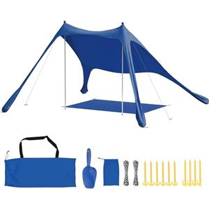 Outsunny Tenda da Spiaggia per 2-4 Persone, Tenda Mare con Tappetino e Pala, Protezione Solare UPF50+, Pali in Alluminio e Picchetti, Resistente al Vento, 200x208x200 cm, Blu