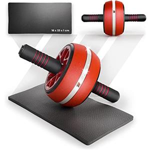 YM AB Wheel, Roller Per Addominali con Doppia Impugnatura e Tappetino incluso, Rullo per Allenamento Muscolare Fitness in Casa e in Palestra, Comode Impugnature in Spugna PVC, Colore Rosso
