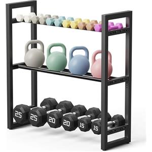 Pickpiff Rastrelliera Regolabile a 3 Livelli per Manubri - Supporto in Metallo Robusto per Manubri, Kettlebell e Altro - Organizzatore da Palestra Domestica Salvaspazio - Capacità 360 lb