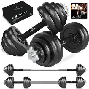 Amonax 20 30KG Pesi Palestra manubri Regolabili (15kg Coppia), Set Bodybuilding Attrezzi bilanciere con Dischi ghisa per Home Gym, Kit Sport Ideale per l'allenamento a casa, Dumbbells (Nero 30KG)