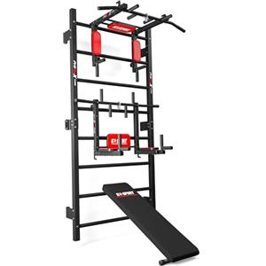 K-Sport: Struttura trazioni e dip, barra multifunzione trazioni e panca da allenamento I Power Station con barra per trazioni, barra per dip e panca pesi I Power Rack multifunzione I E-Book incluso