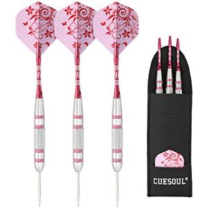 CUESOUL Set di Freccette con Punta in Acciaio da 21/22/23 Grammi con Alberi in Alluminio durevoli 3 Pezzi voli per Freccette Borsa/Custodia per Freccette (STBS065)