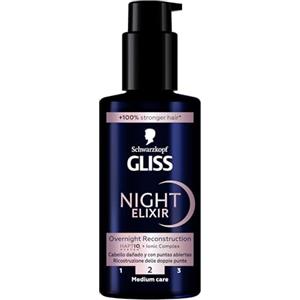 Gliss Schwarzkopf Gliss Night Elixir Siero Ricostruzione Notturna 100ml, Siero capelli con HAPTIQ System e Complesso Ionico, Prodotti per capelli danneggiati e con doppie punte